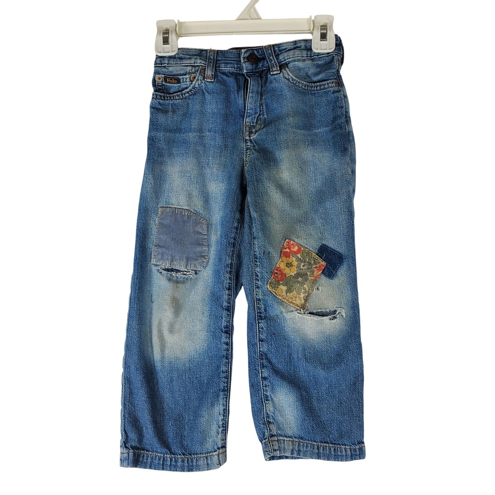 Polo Ralph Lauren Kids Patchwork Distressed Denim Jeans Blue Size 5 120/60